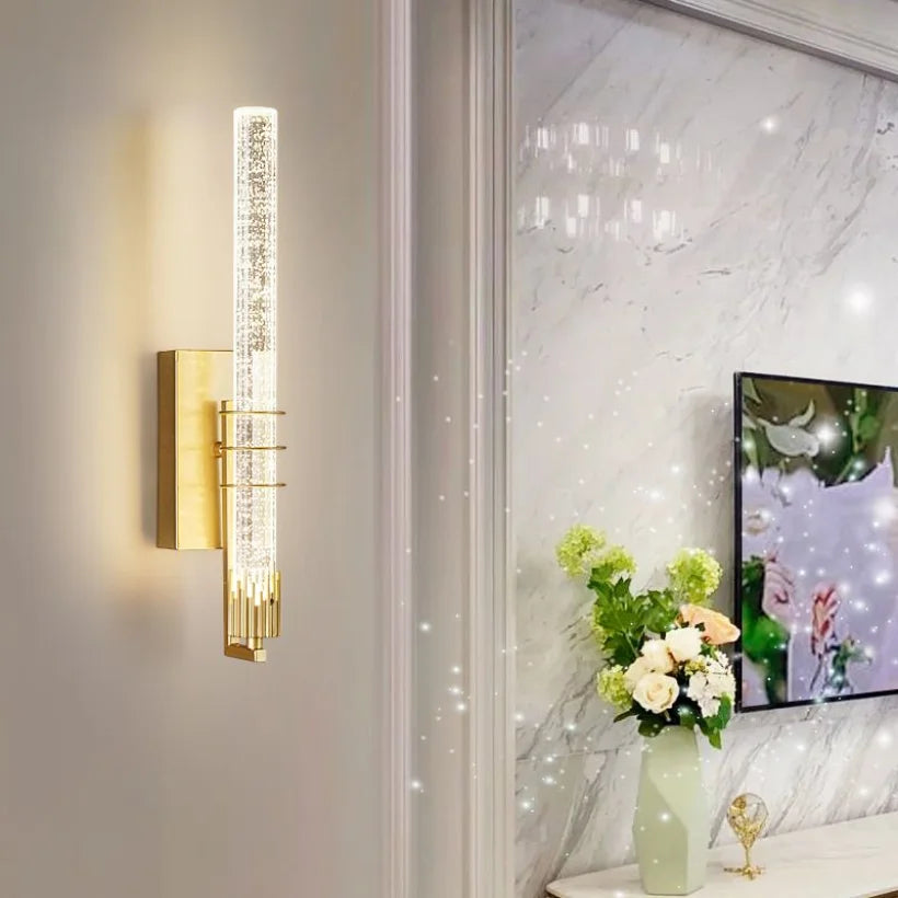 CrystalGold - Elegante lampada da parete LED in oro con cristalli per soggiorno e camera da letto