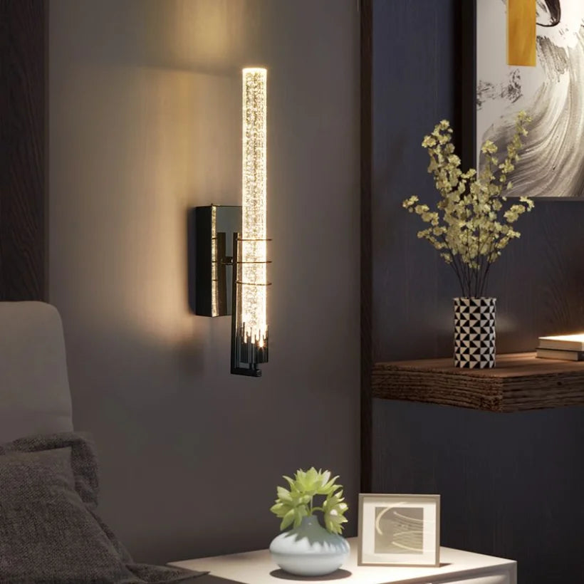 CrystalGold - Elegante lampada da parete LED in oro con cristalli per soggiorno e camera da letto