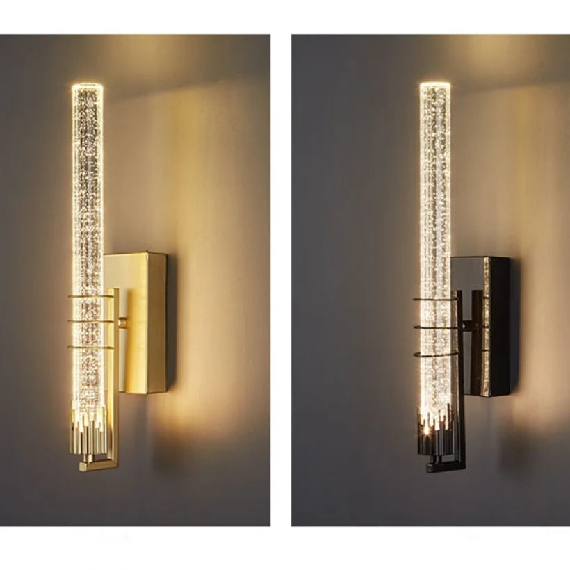 CrystalGold - Elegante lampada da parete LED in oro con cristalli per soggiorno e camera da letto