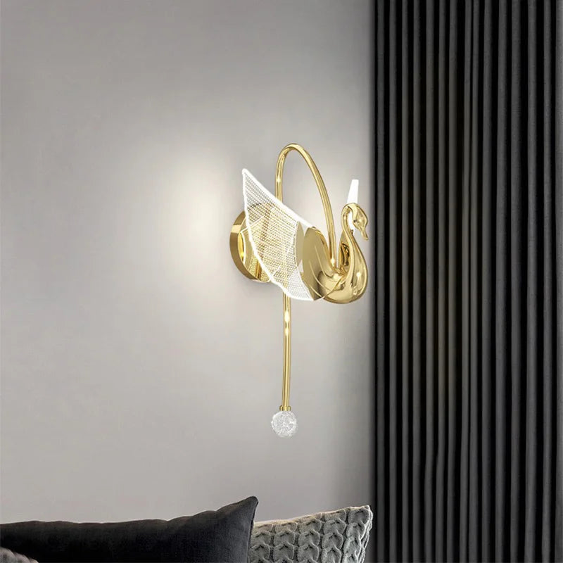 SwanGlow - Gouden Zwaan Wandlamp Moderne LED Verlichting