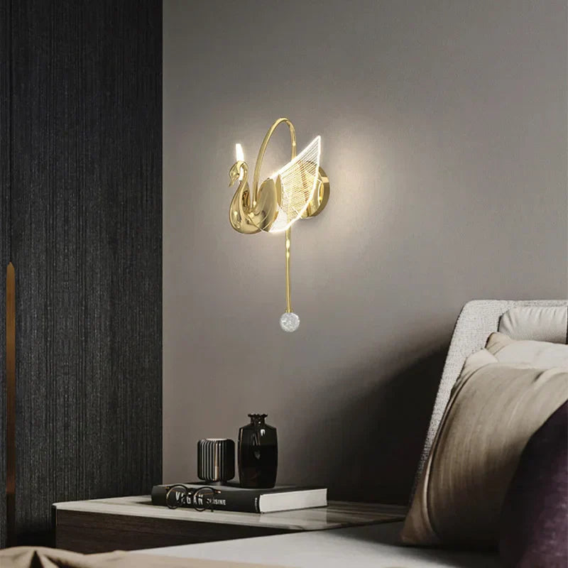 SwanGlow - Gouden Zwaan Wandlamp Moderne LED Verlichting