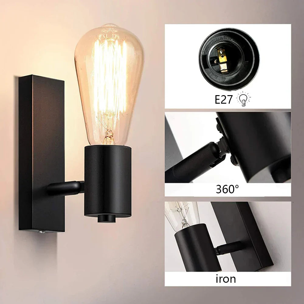 RetroCharm - Industrial Vintage Wall Lamp with E27 Socket for Bedroom & Living Room