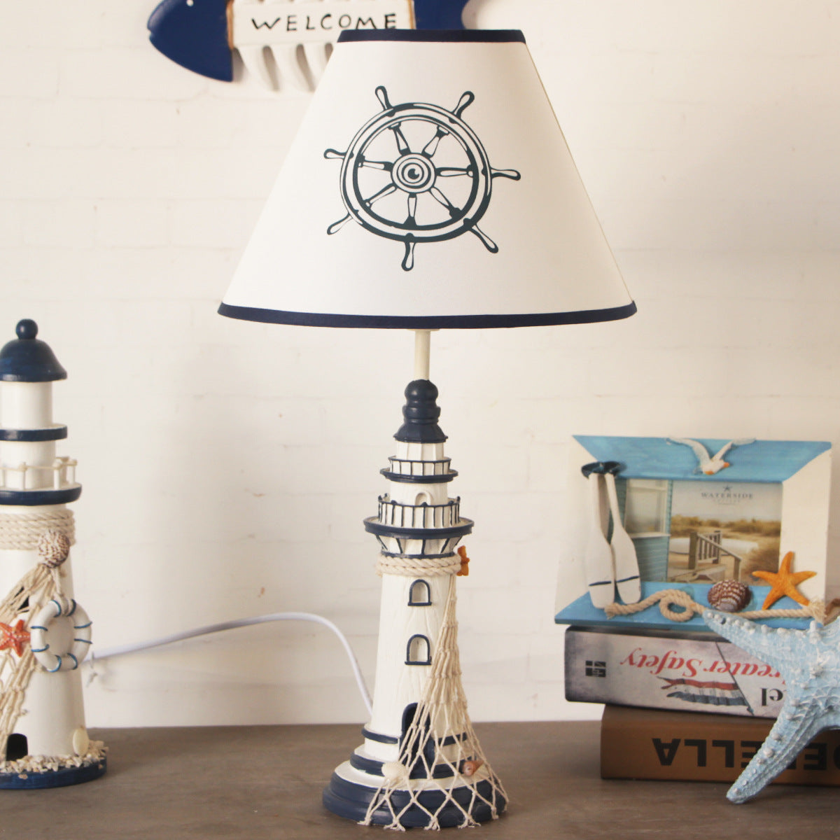Resin Lighthouse Desk Lamp - Nautical Children's Desk Lamp with Plug-in Cord