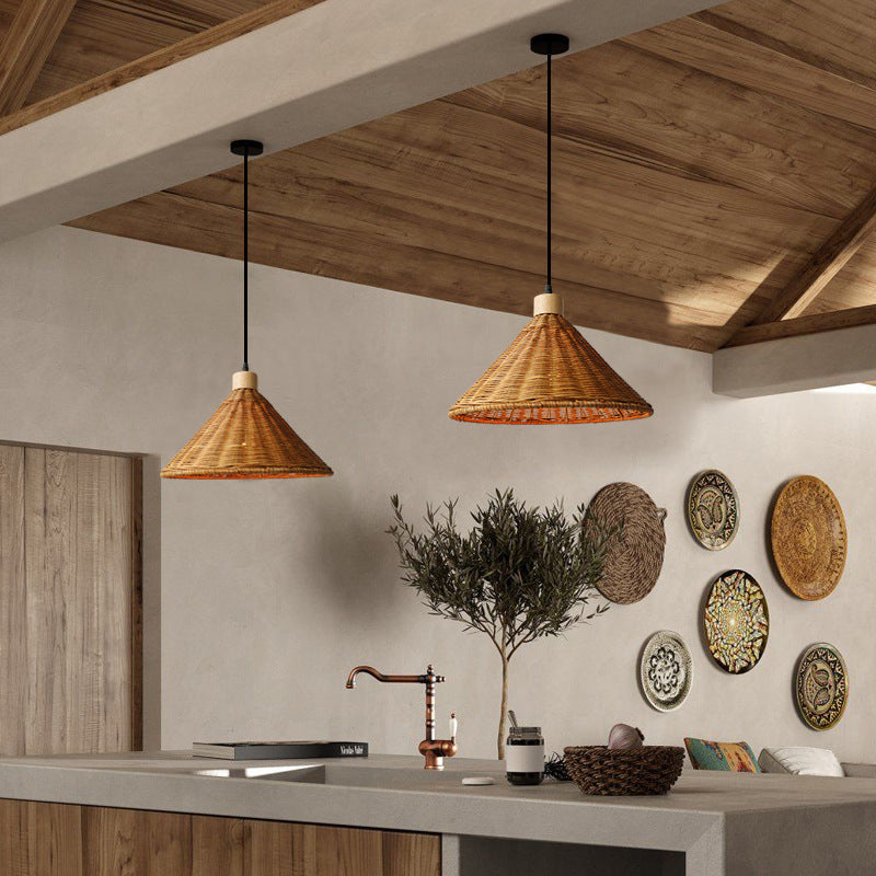 Rustic Wicker Hanging Lamp for Kitchen or Living Room