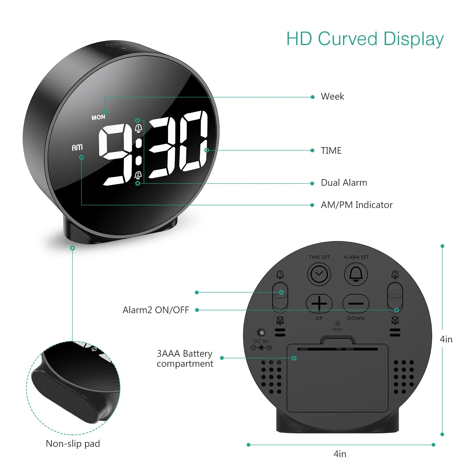 Compact LED Digital Wall Clock with USB Connection