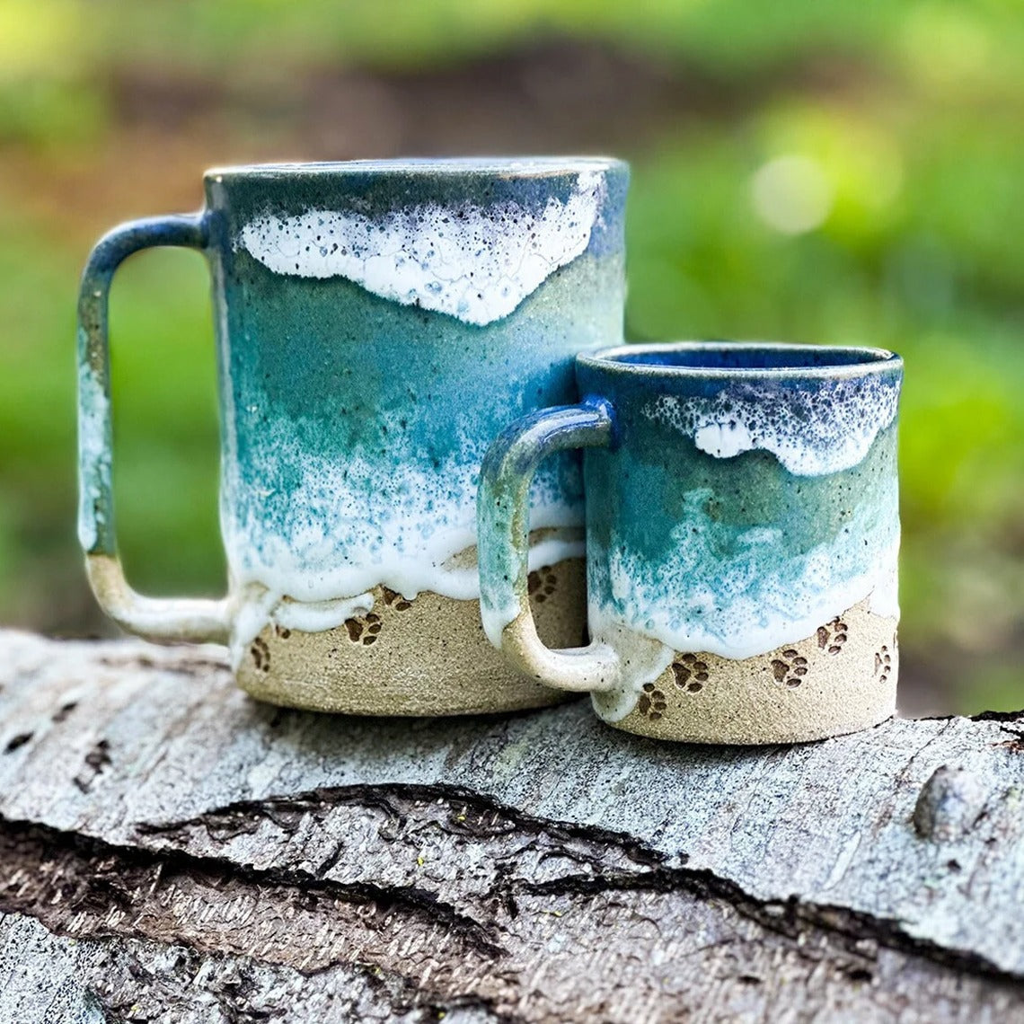 Ocean Shoreline Mug Handmade Paw Print Design Beach-Inspired Pottery 0