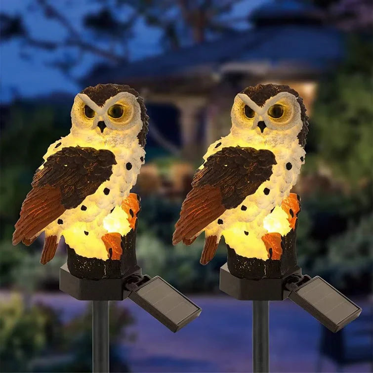 Solar owl garden lamp with decorative post