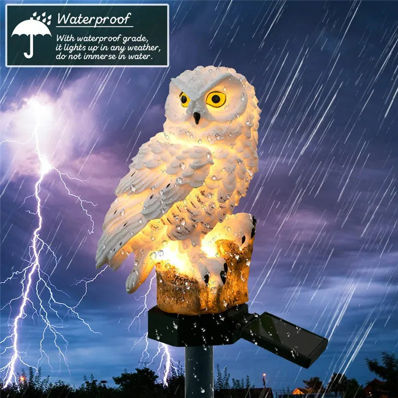 Solar owl garden lamp with decorative post