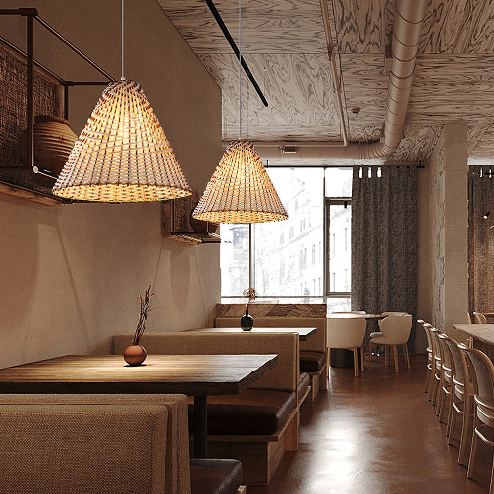 Lámpara colgante boho tejida a mano de mimbre