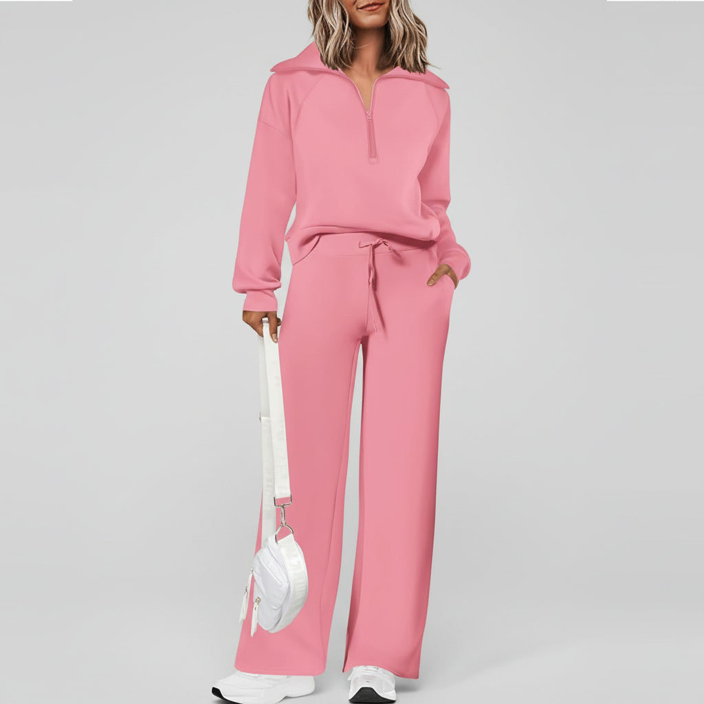 Casual Dames Tracksuit Set Half Zip Sweatshirt Palazzo Pants