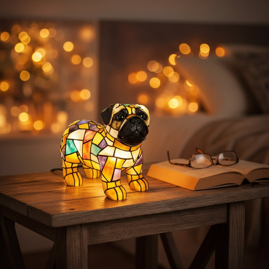 Candeeiro decorativo para cães Figura artística de cão carlino Iluminação