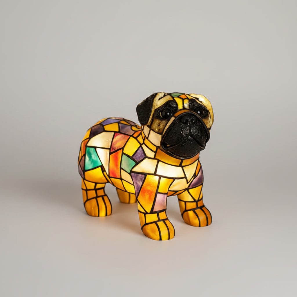 Candeeiro decorativo para cães Figura artística de cão carlino Iluminação