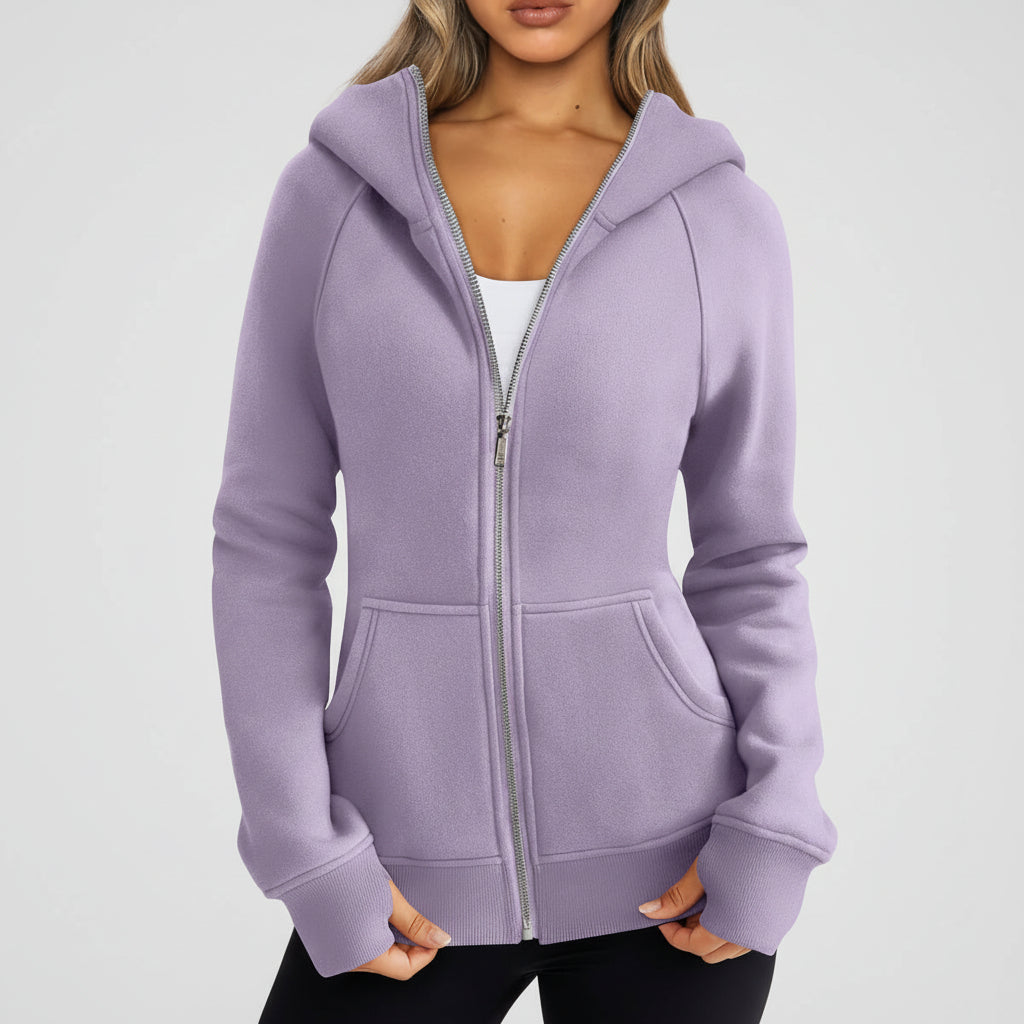 Sweatshirt com fecho de correr para senhora, corte justo, mistura de algodão, colete casual
