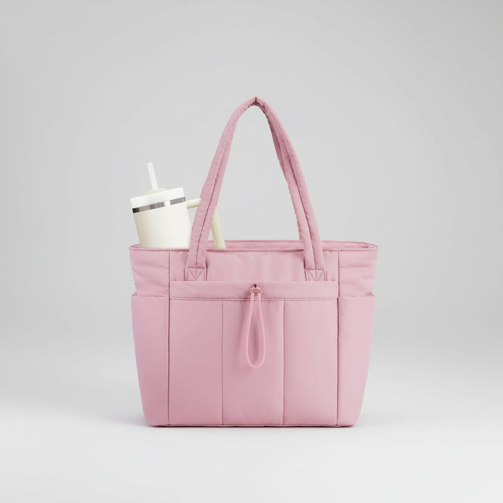 Quilted Tote Bag with Padded Laptop Sleeve and Tumbler Holder 10