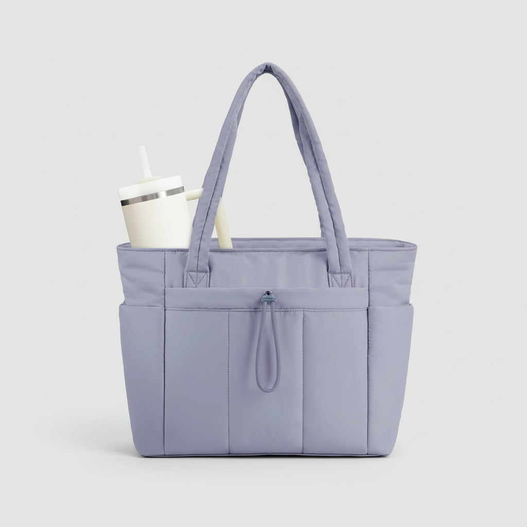 Quilted Tote Bag with Padded Laptop Sleeve and Tumbler Holder 12