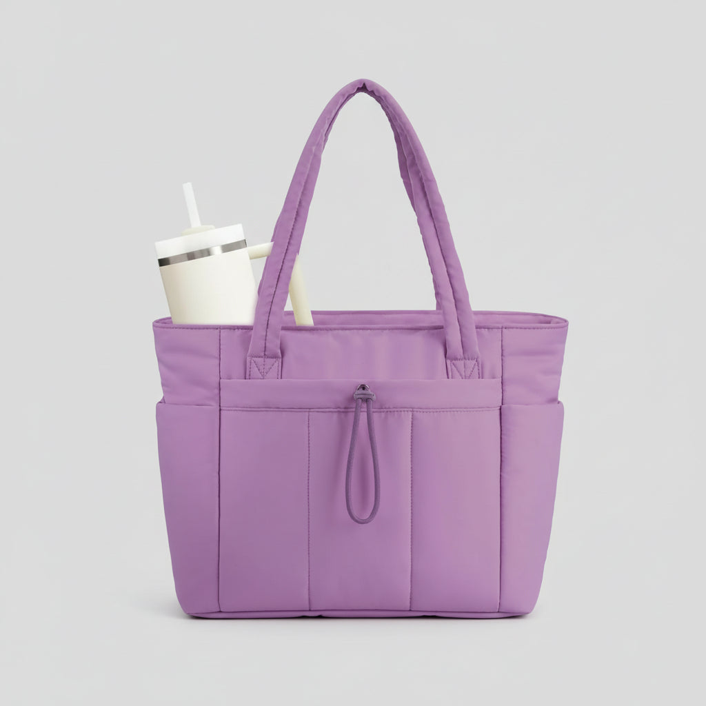 Quilted Tote Bag with Padded Laptop Sleeve and Tumbler Holder 13