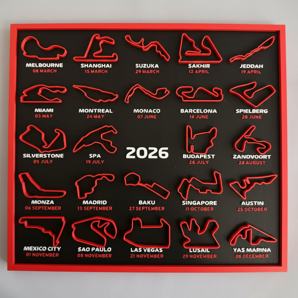 Calendário de Corridas F1 Impresso em 3D Suporte de Exposição para Decoração de Parede do Circuito
