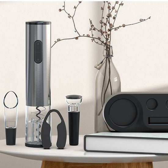 Abridor Elétrico Recarregável de Vinho com Bico de Servir e Tampa a Vácuo