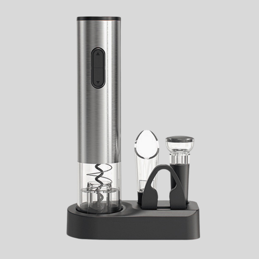 Abridor Elétrico Recarregável de Vinho com Bico de Servir e Tampa a Vácuo