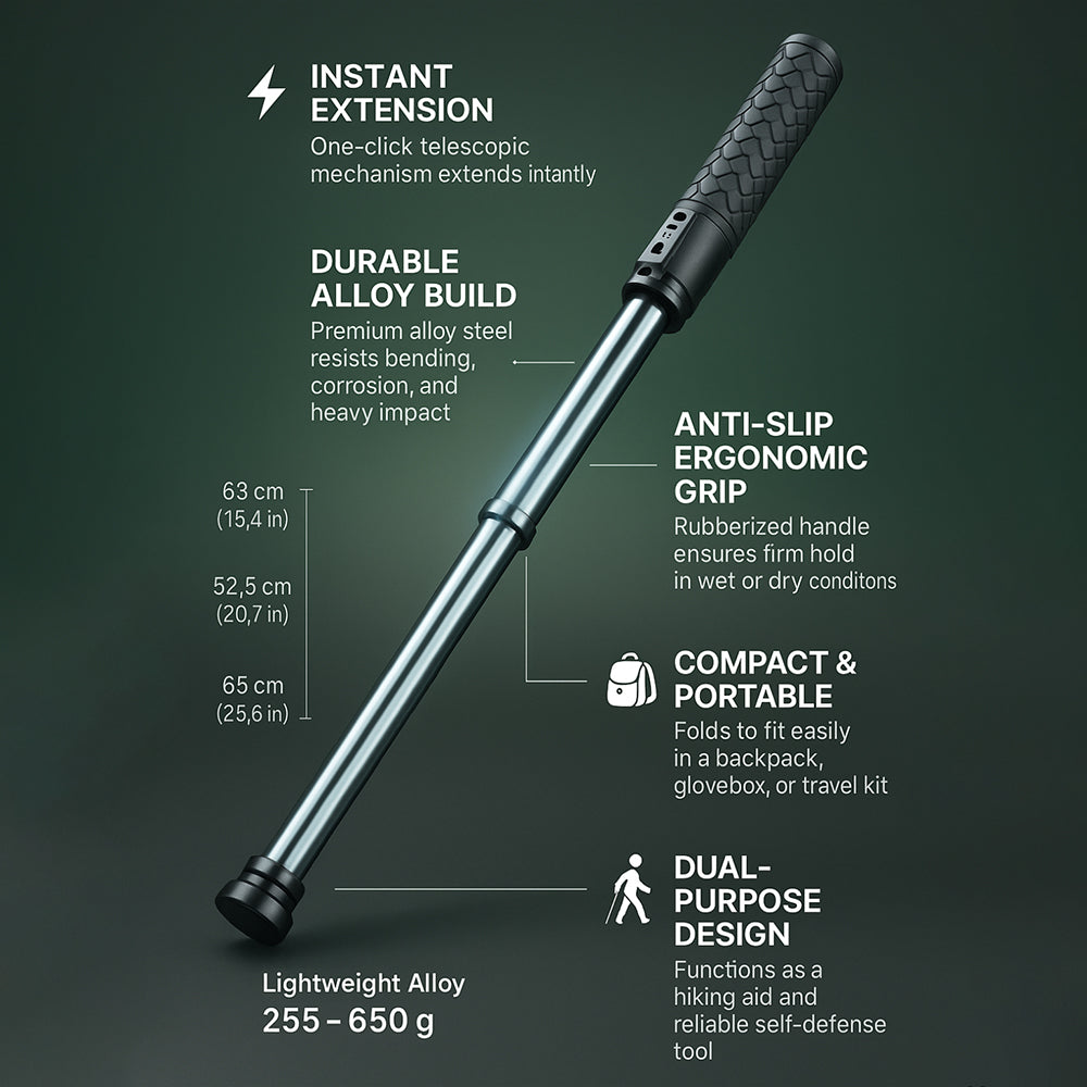 Retractable Self Defense Walking Sticks Alloy Telescopic Hiking Pole - Image 3
