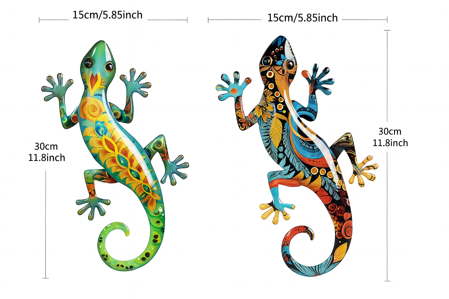 GekkoDecor - 2 pieces Large Metal Gecko Wall Decoration