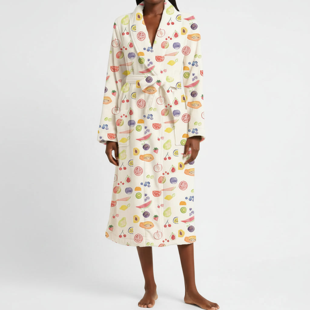 Robe de Banho Senhora Flanela Estampado Floral Macio e Quente para a Manhã