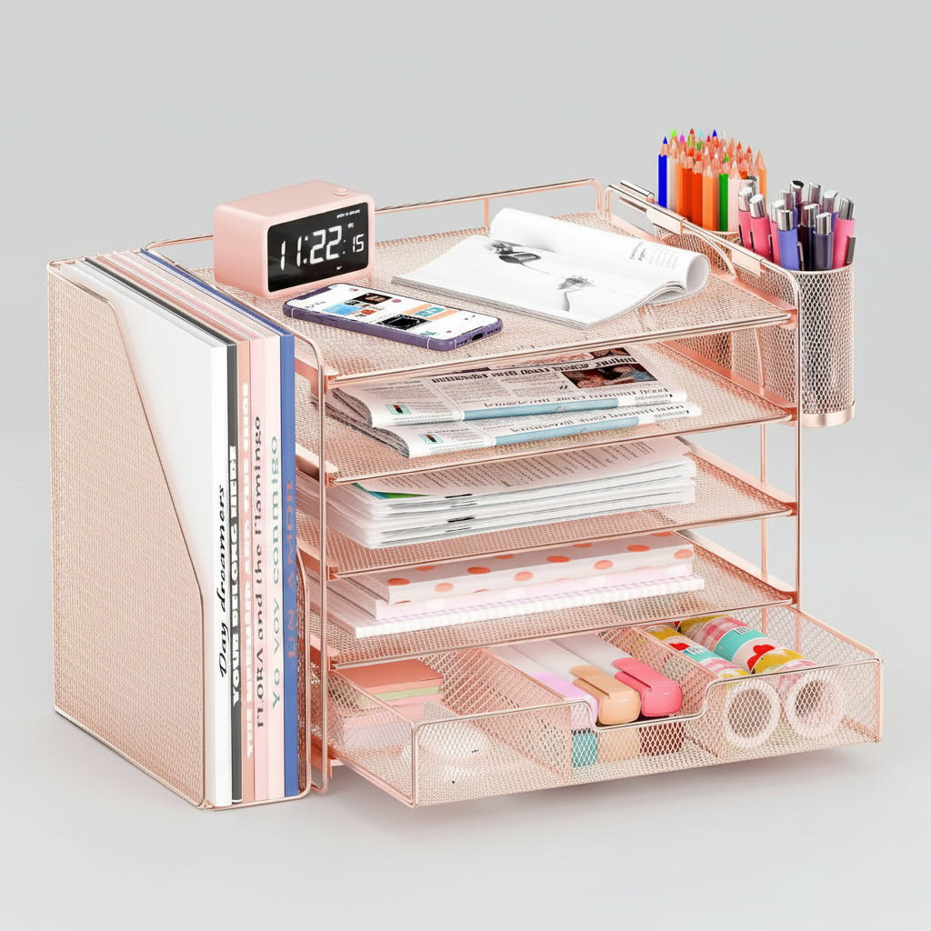 Organizador de Secretária Gaveta Ajustável Suporte Vertical para Pastas Armazenamento de Escritório