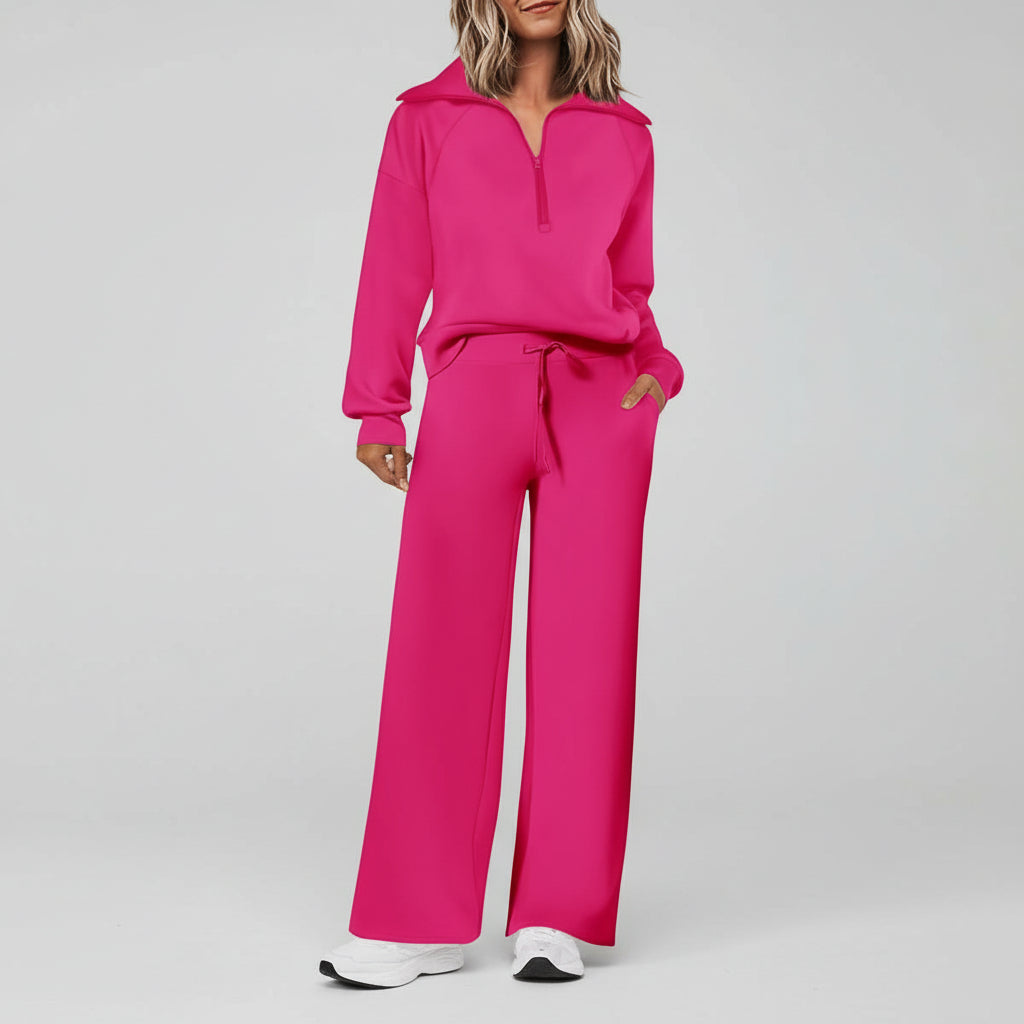 Casual Dames Tracksuit Set Half Zip Sweatshirt Palazzo Pants