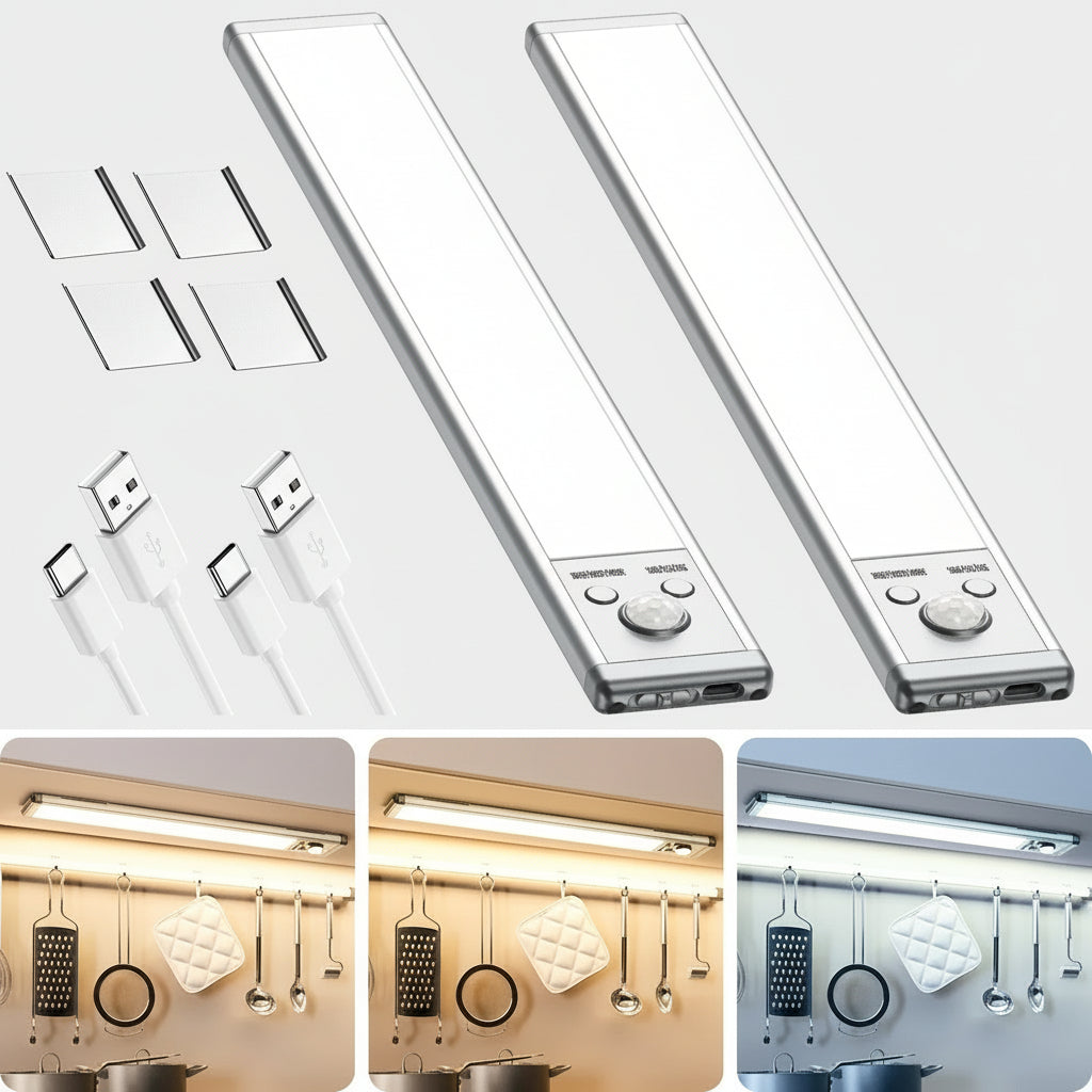 Iluminação LED Regulável para Armário Inferior com Sensor de Movimento USB C