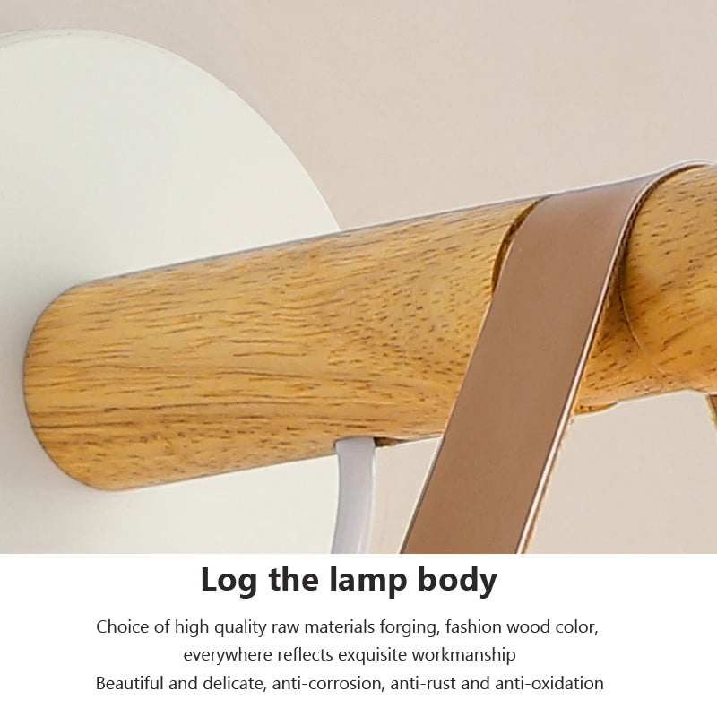 NordicGlow - LED Wandlamp met Houten Details en Lederen Riem