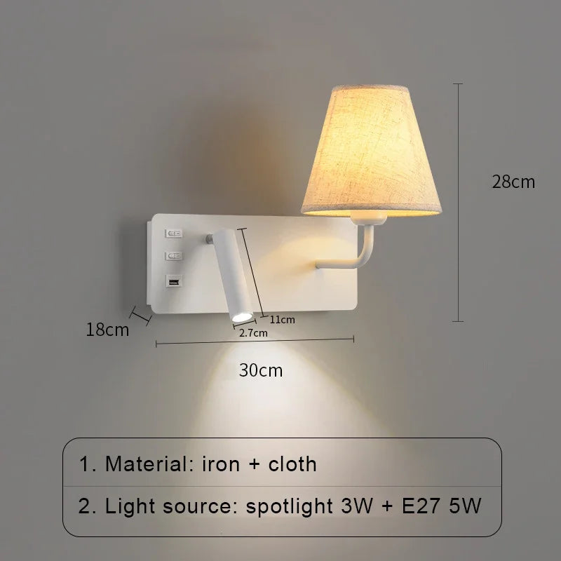 LuminoWall - Lámpara de pared moderna con USB y luz de lectura