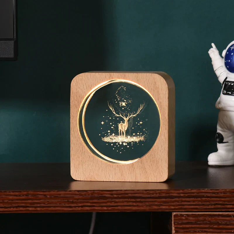 LumiWood - Lampada Notturna in Legno 3D con Incisione e Illuminazione LED Calda