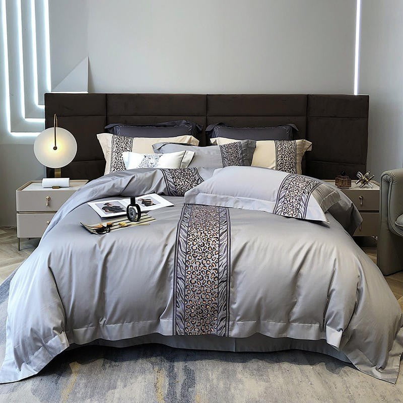 Set copripiumino grigio leopardo (cotone egiziano)