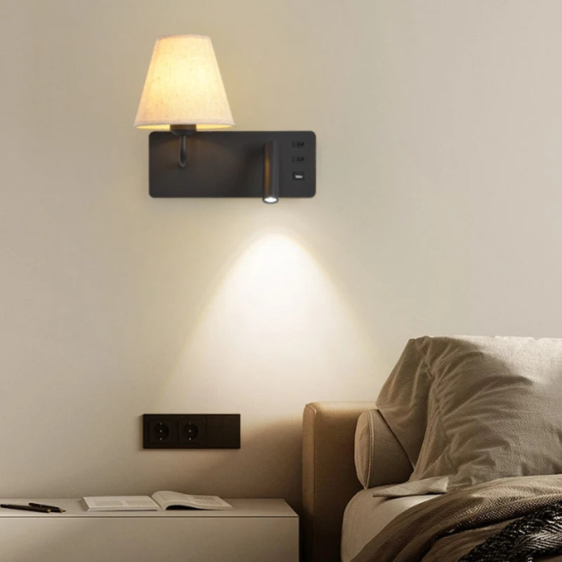 LuminoWall - Lámpara de pared moderna con USB y luz de lectura