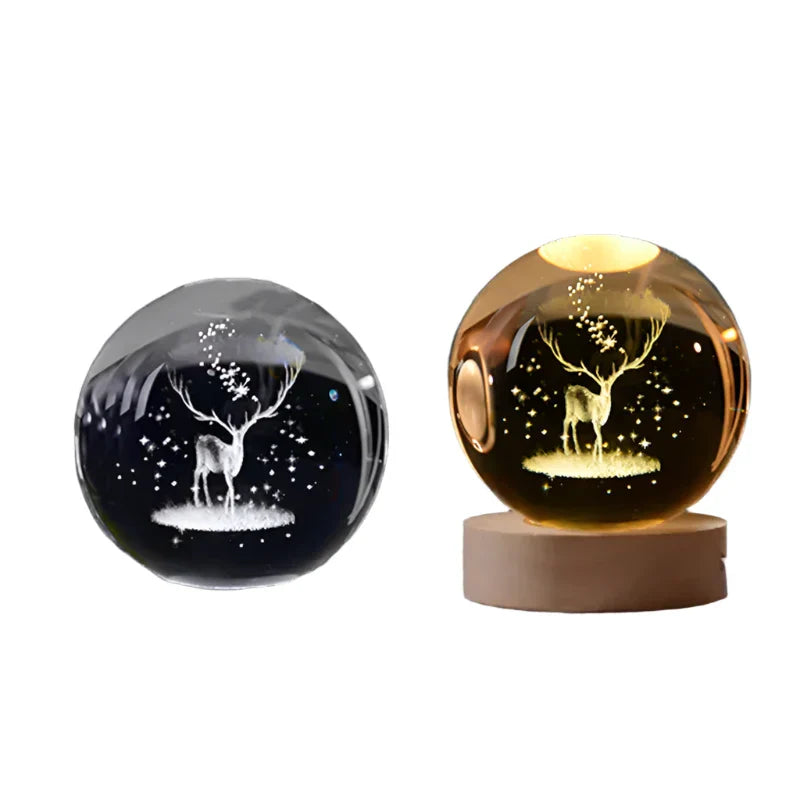 LumiCrystal - 3D LED Nachtlamp met Sterrenprojectie en Houten Basis