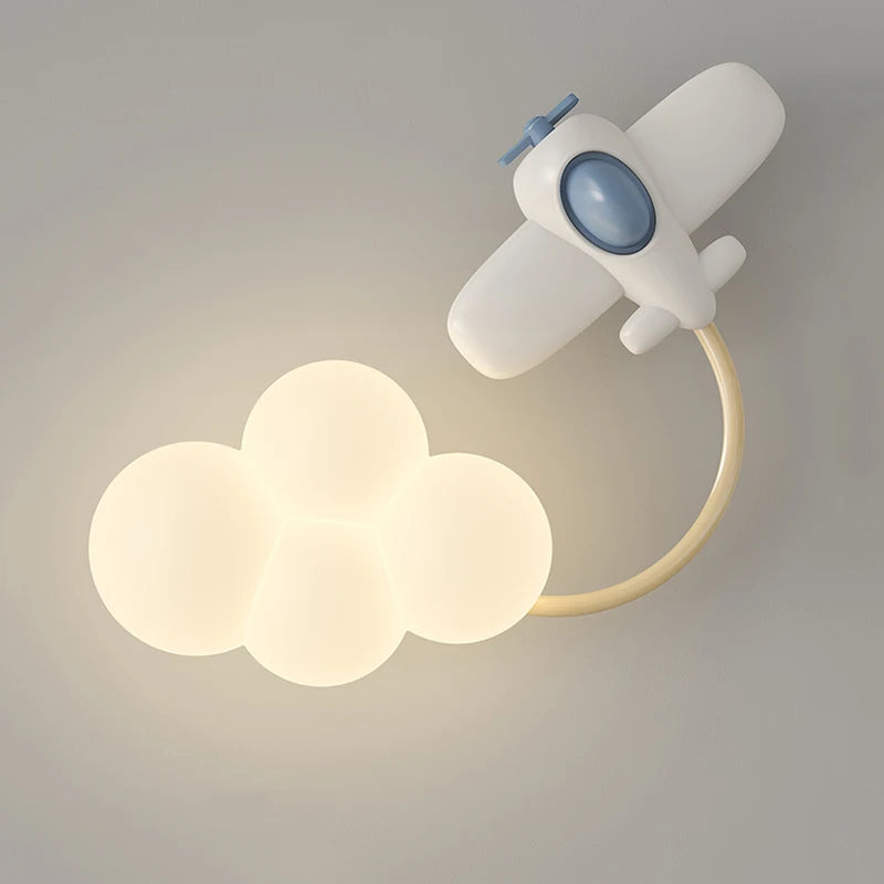 CartoonAirplane - Kinderkamer Wandlamp met Sterren, Regenboog en Vliegtuig Design
