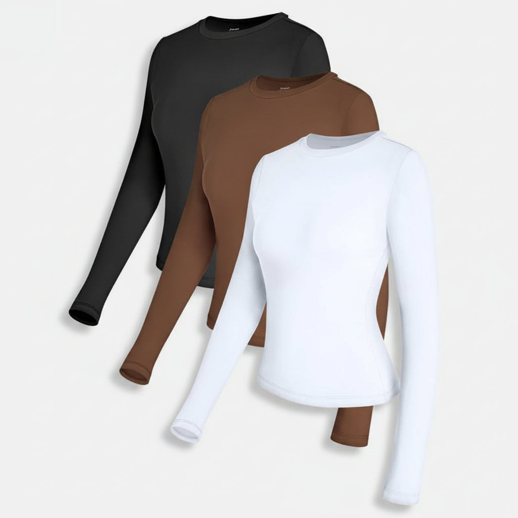 Dames Shirt Longsleeve Slim Fit Effen Stretch Top