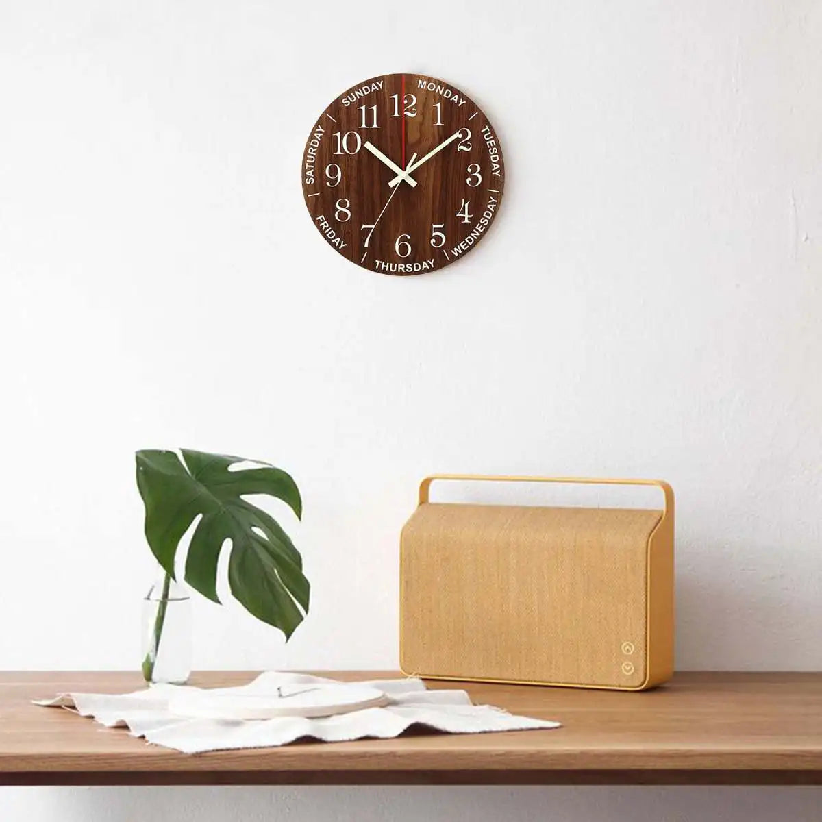 GlowClock - Reloj de pared de madera silencioso con luz nocturna