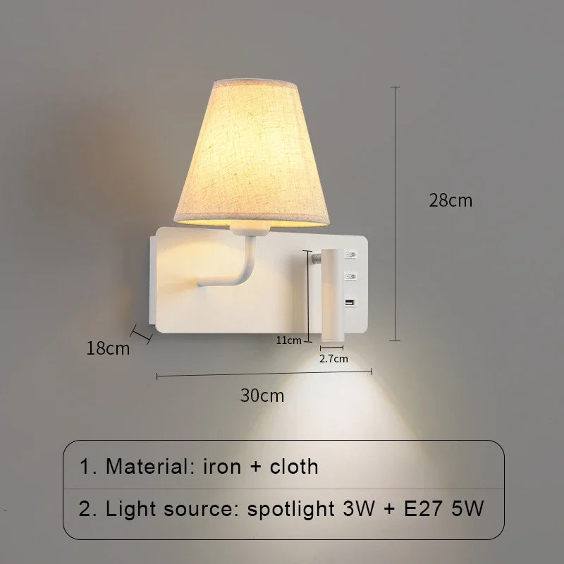 LuminoWall - Lámpara de pared moderna con USB y luz de lectura