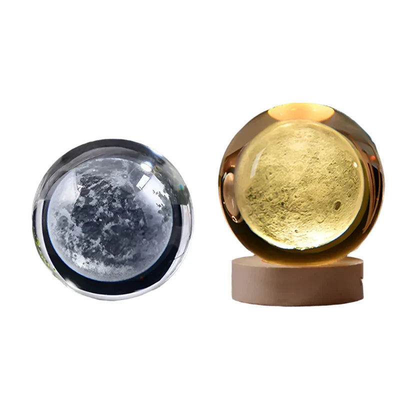 LumiCrystal - 3D LED Nachtlamp met Sterrenprojectie en Houten Basis