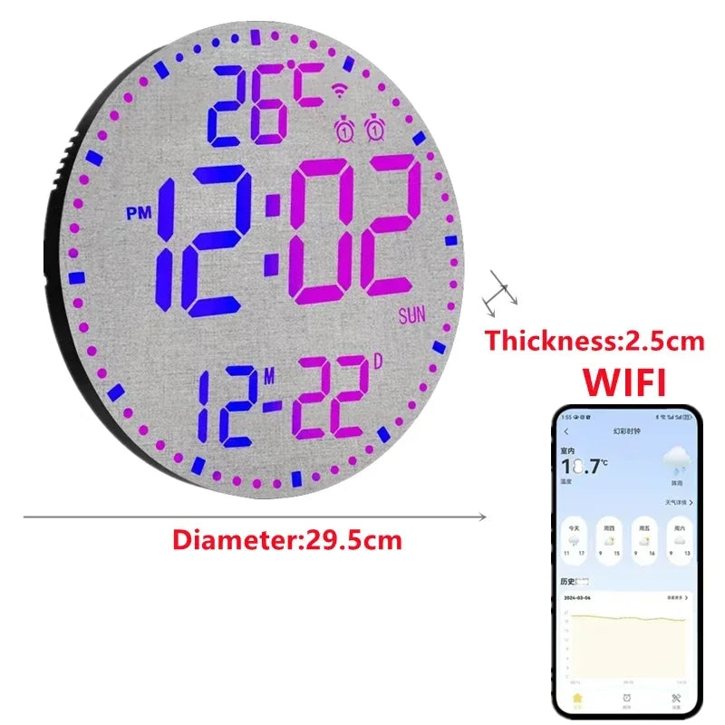 WiFiTime - LED Wall Clock With Calendar and Dual Alarm Function