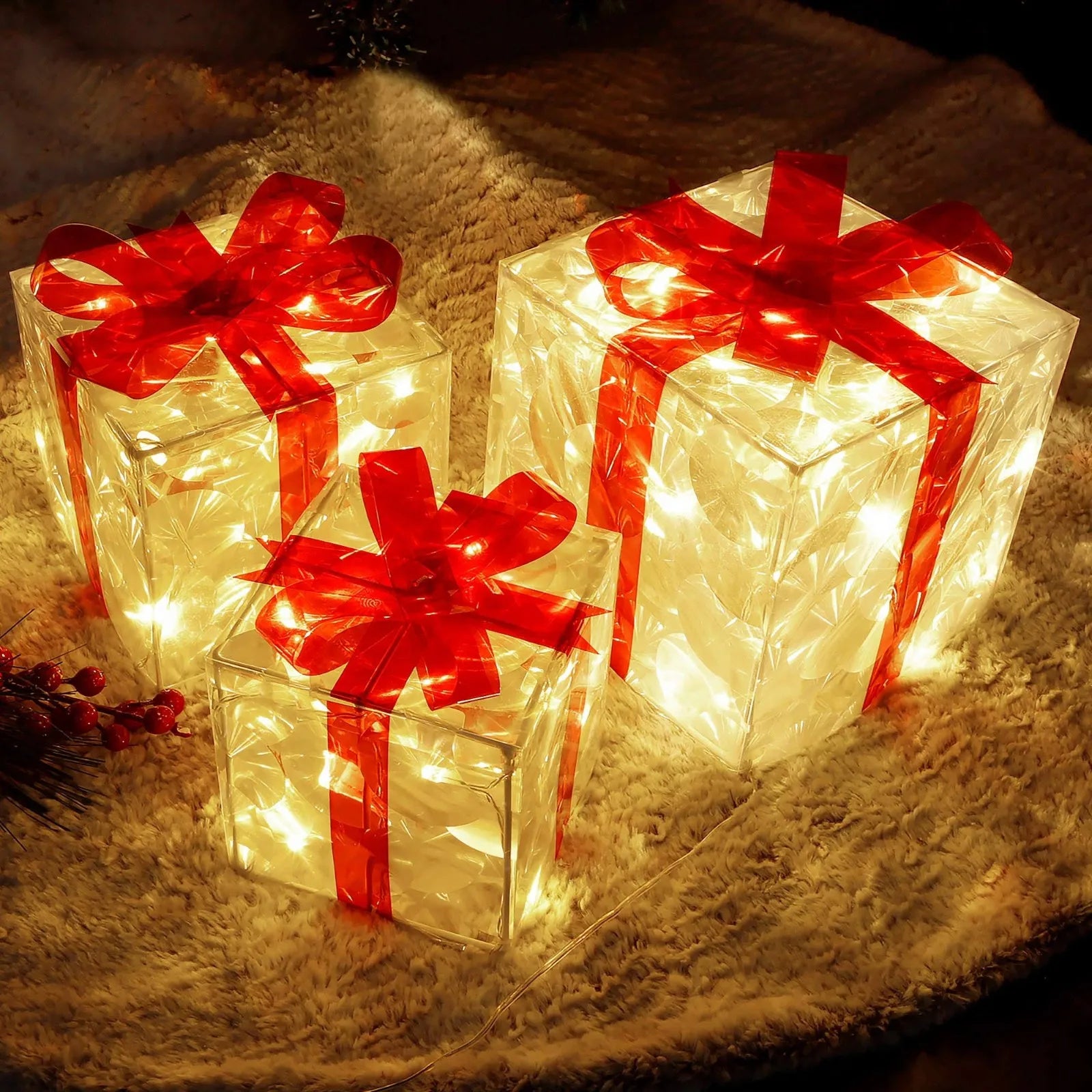 KerstGlans - Verlichte Cadeaudoos Ornament met Strik