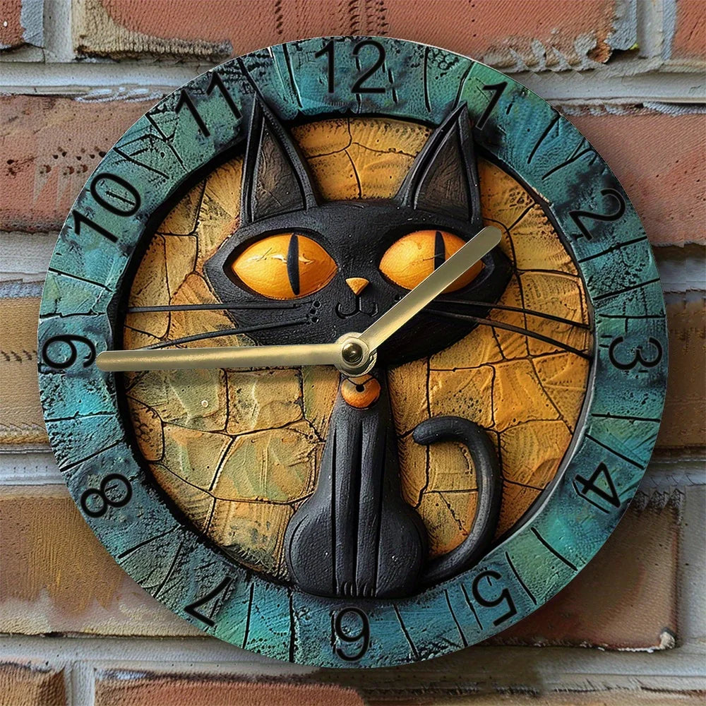 CircleDesign - Silent Aluminum Wall Clock with Cat Motif