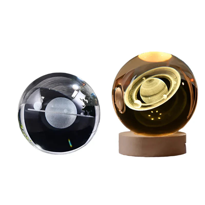 LumiCrystal - 3D LED Nachtlamp met Sterrenprojectie en Houten Basis