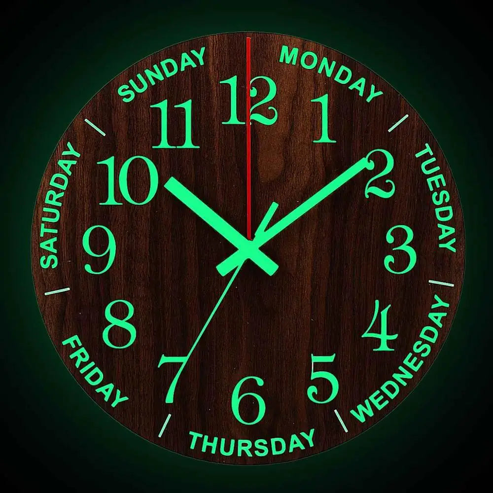 GlowClock - Reloj de pared de madera silencioso con luz nocturna