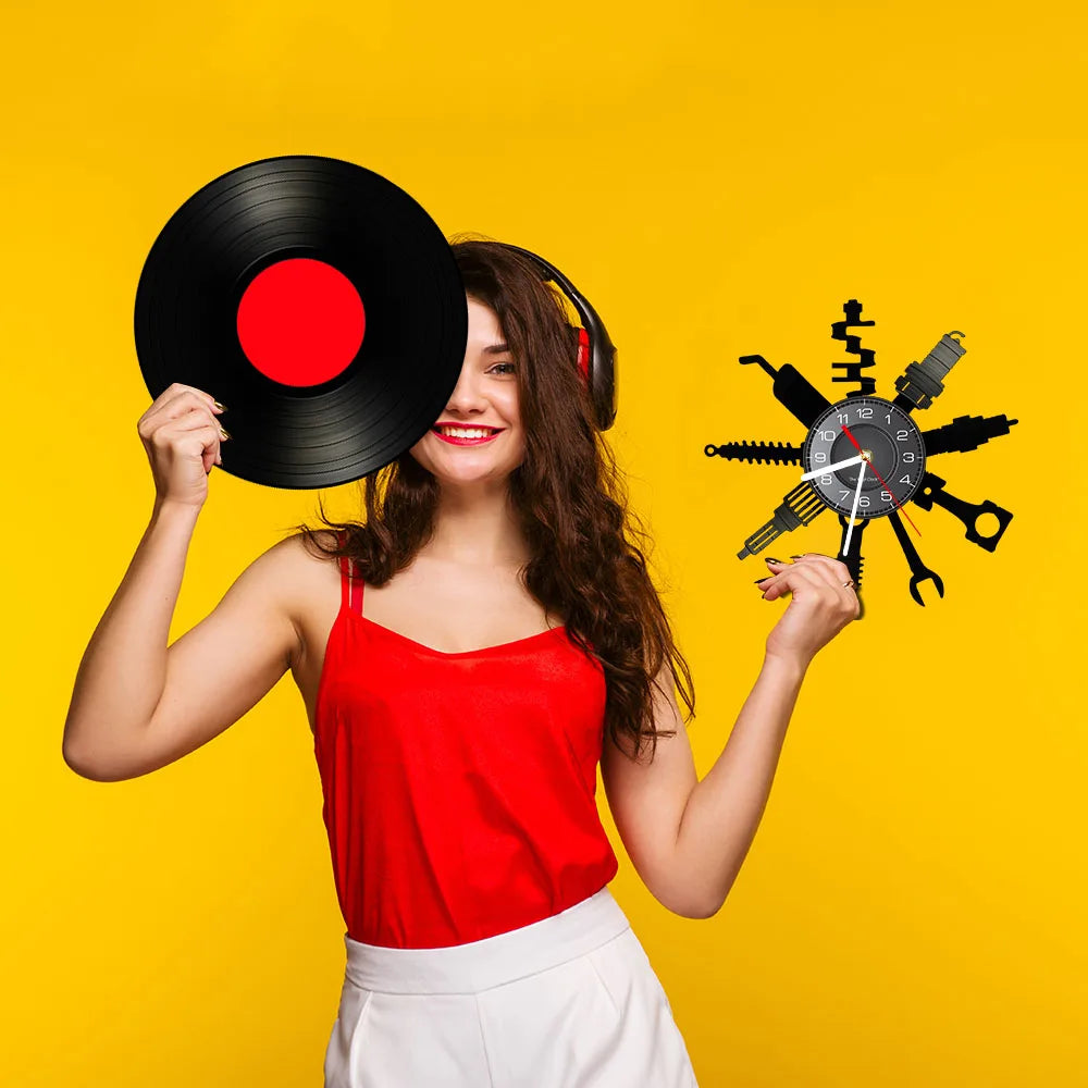 Reparación de Autos - Reloj de Pared de Vinilo con Diseño Moderno de Garaje