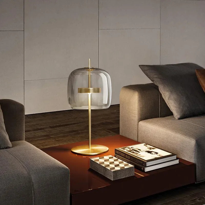 LumiGlass - Lámpara de mesa de vidrio moderna | Elegante luz nocturna LED para dormitorio y sala de estar