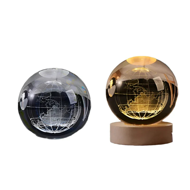 LumiCrystal - 3D LED Nachtlamp met Sterrenprojectie en Houten Basis