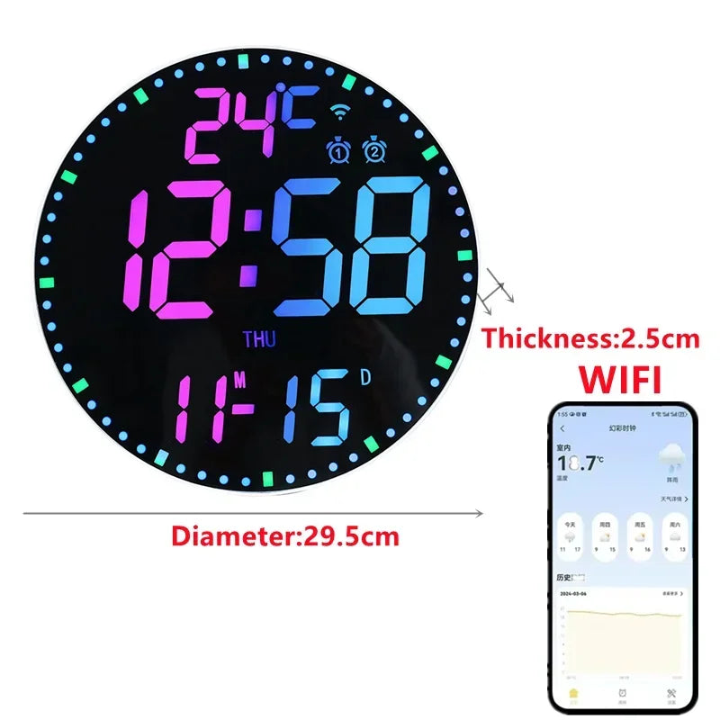 WiFiTime - LED Wall Clock With Calendar and Dual Alarm Function