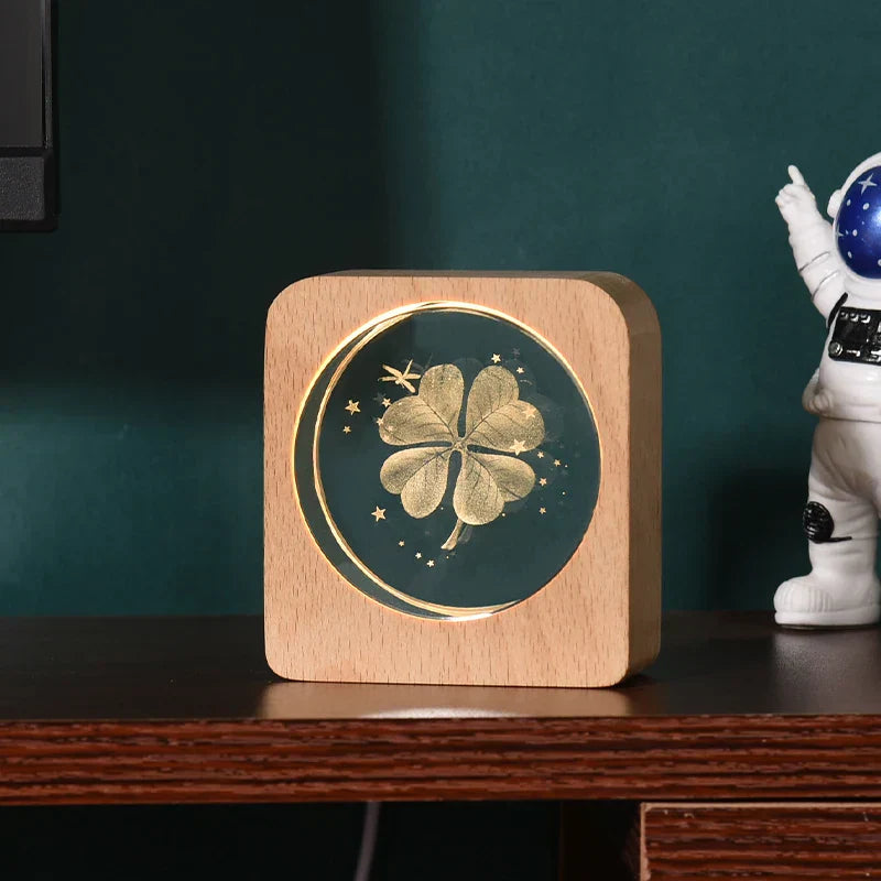 LumiWood - Lampada Notturna in Legno 3D con Incisione e Illuminazione LED Calda